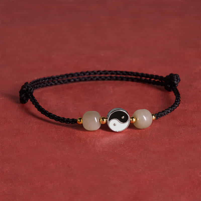 Buddha Stones Bracciale in lega con perline di giada Hetian Yin Yang e filo rosso. - image 15