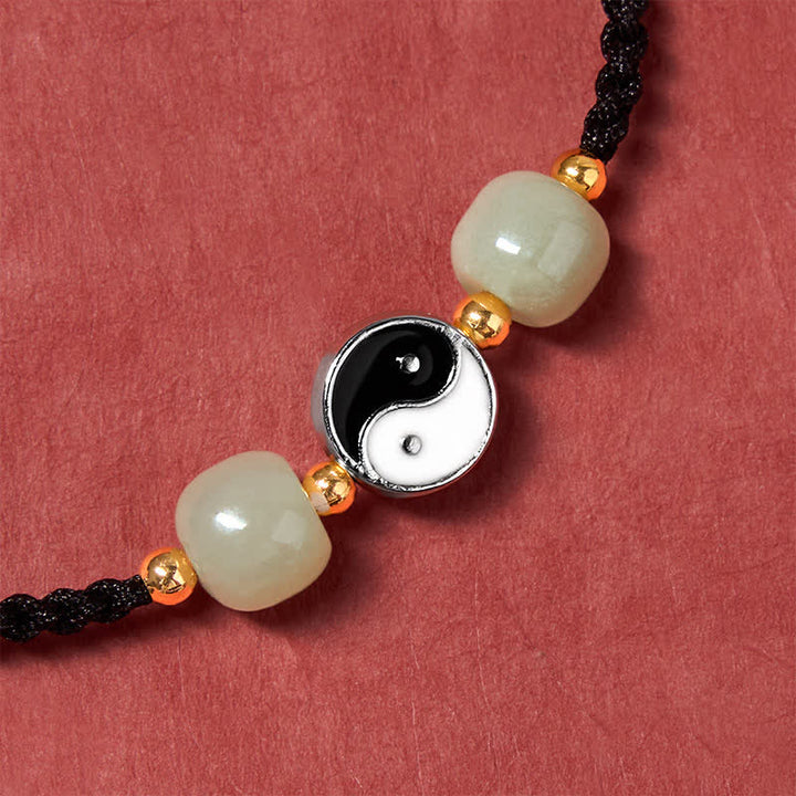 Buddha Stones Bracciale in lega con perline di giada Hetian Yin Yang e filo rosso. - image 16