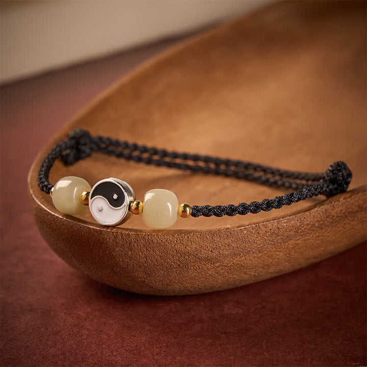 Buddha Stones Bracciale in lega con perline di giada Hetian Yin Yang e filo rosso. - image 12