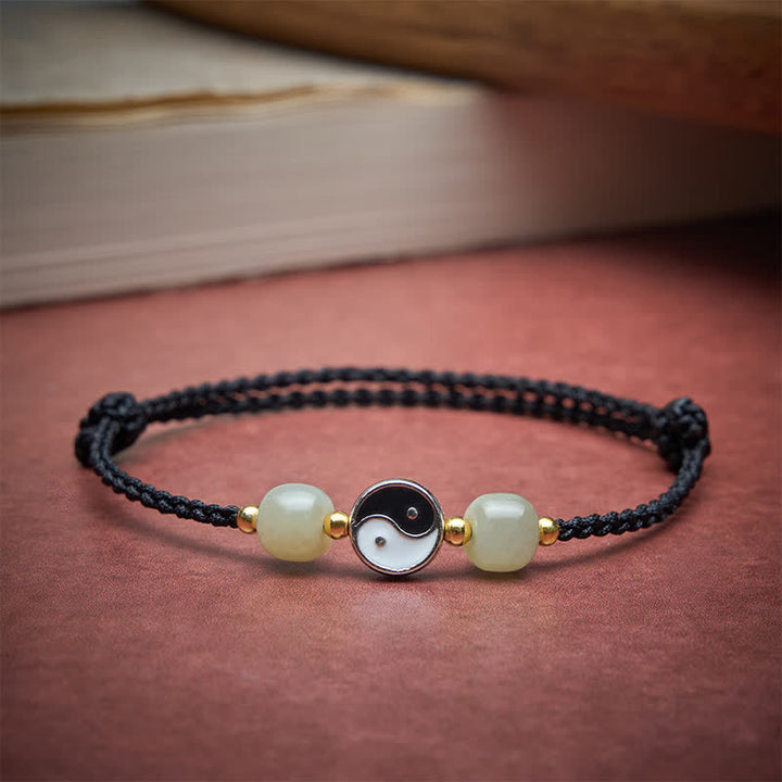 Buddha Stones Bracciale in lega con perline di giada Hetian Yin Yang e filo rosso. - image 14