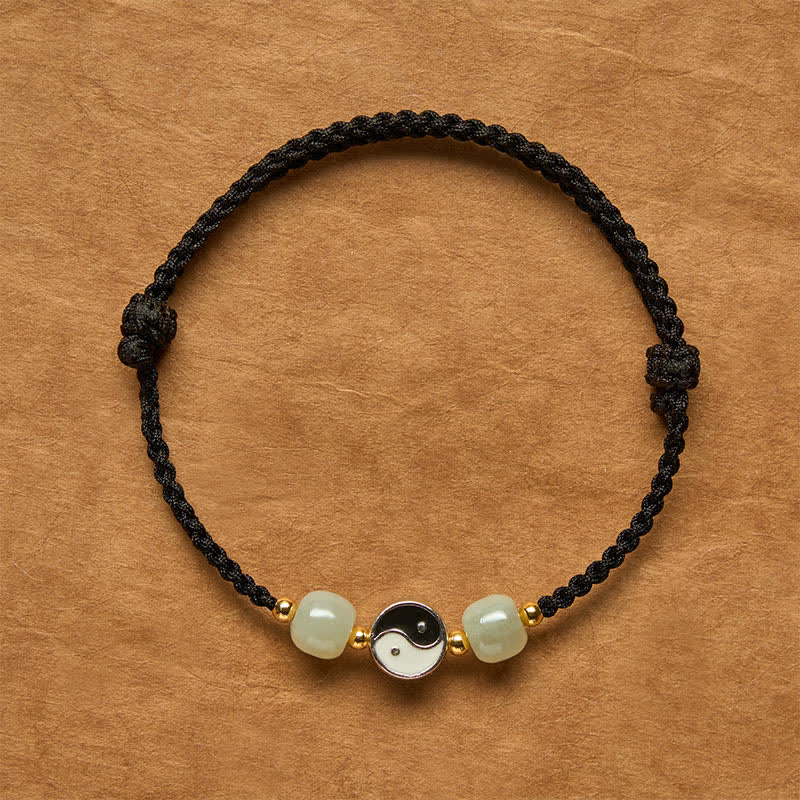 Buddha Stones Bracciale in lega con perline di giada Hetian Yin Yang e filo rosso. - Filo nero - 6,3-7,1 pollici (16-18 cm) - image 11