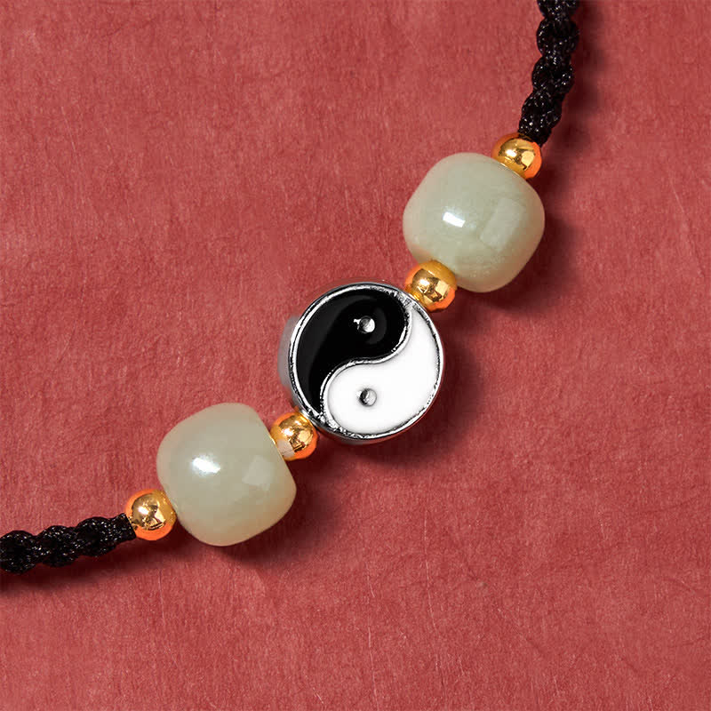 Buddha Stones Bracciale in lega con perline di giada Hetian Yin Yang e filo rosso. - image 16