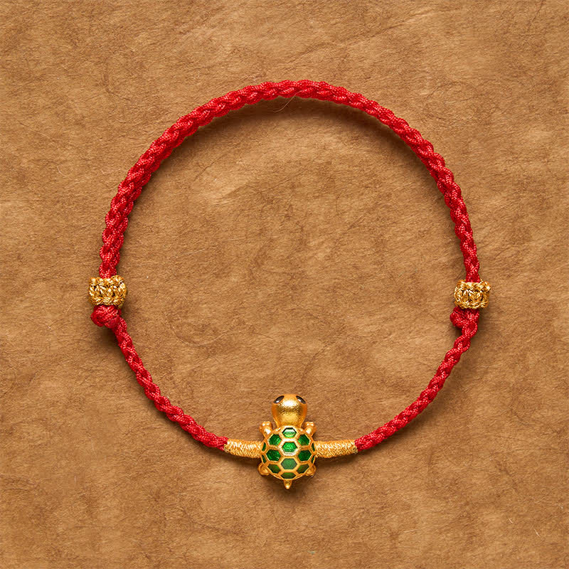 Buddha Stones Braccialetto intrecciato con ciondolo portafortuna a forma di tartaruga e cordino rosso. - Bracciale a forma di tartaruga (circonferenza del polso: 16-18 cm) - image 0