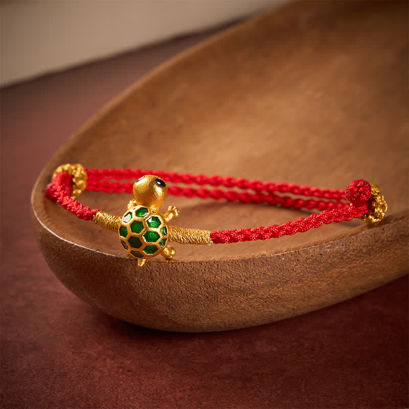 Buddha Stones Braccialetto intrecciato con ciondolo portafortuna a forma di tartaruga e cordino rosso. - image 1