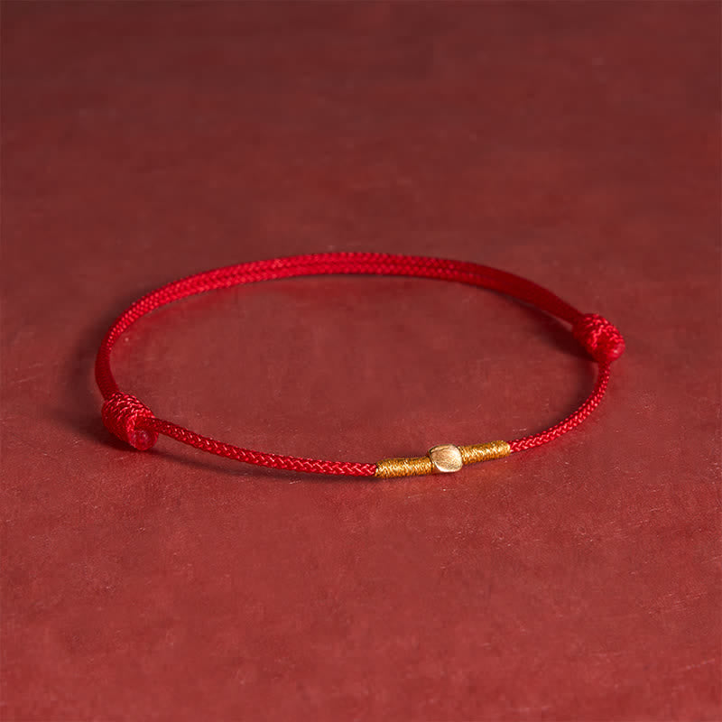 Buddha Stones Bracciale a corda intrecciata protettiva in argento sterling 925 con perline dorate. - Rosso (Circonferenza del polso: 16-18 cm) - image 0