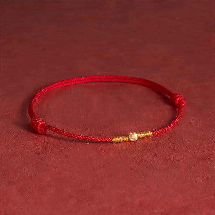 Buddha Stones Bracciale a corda intrecciata protettiva in argento sterling 925 con perline dorate. - Rosso (Circonferenza del polso: 16-18 cm) - image 0