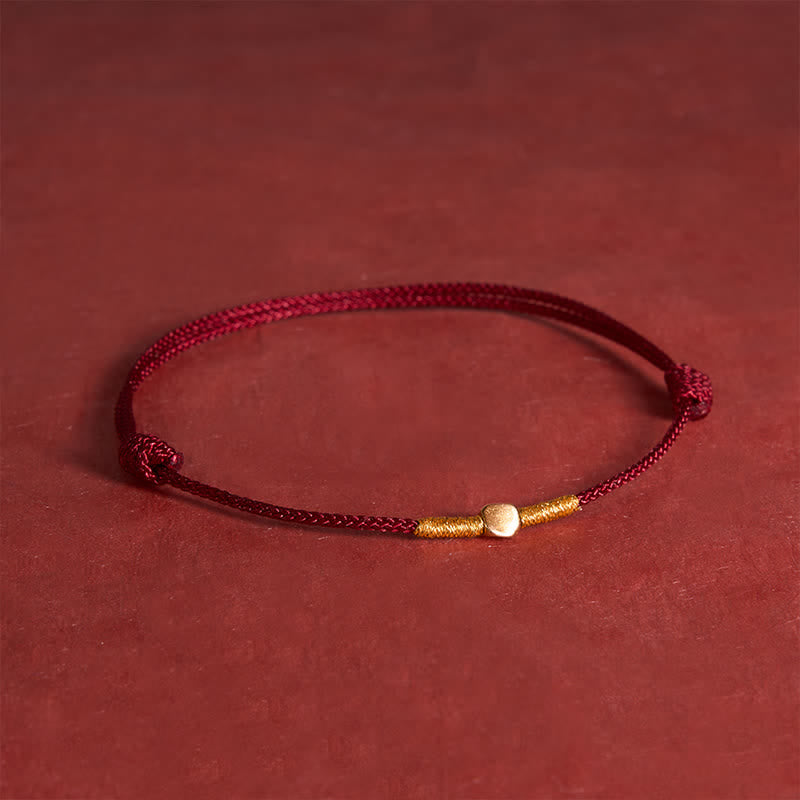 Buddha Stones Bracciale a corda intrecciata protettiva in argento sterling 925 con perline dorate. - Rosso scuro (Circonferenza del polso: 18 cm) - image 3