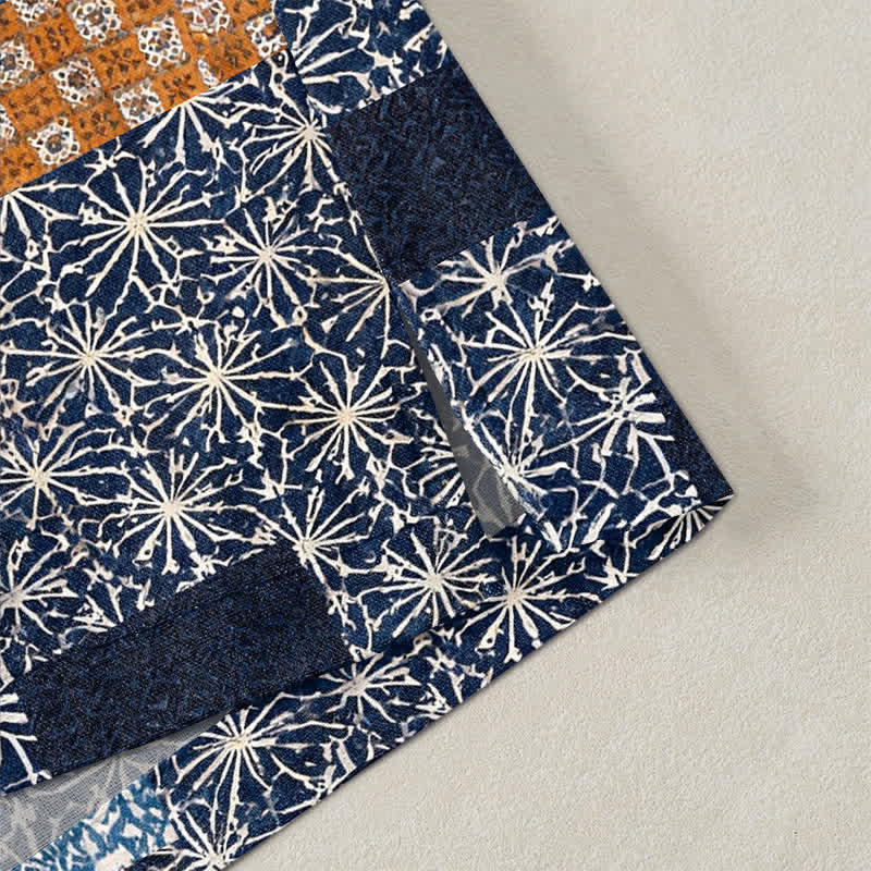 Buddha Stones Kimono da uomo in cotone con motivo a blocchi geometrici e apertura frontale, realizzato con patchwork. - image 4
