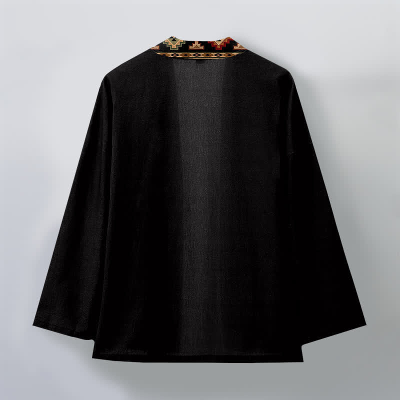 Buddha Stones Kimono da uomo in cotone con apertura frontale e motivo geometrico tribale. - image 2
