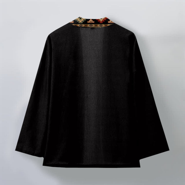 Buddha Stones Kimono da uomo in cotone con apertura frontale e motivo geometrico tribale. - image 2