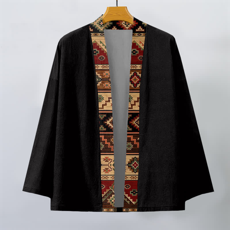 Buddha Stones Kimono da uomo in cotone con apertura frontale e motivo geometrico tribale. - image 1