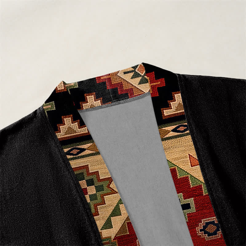 Buddha Stones Kimono da uomo in cotone con apertura frontale e motivo geometrico tribale. - image 3