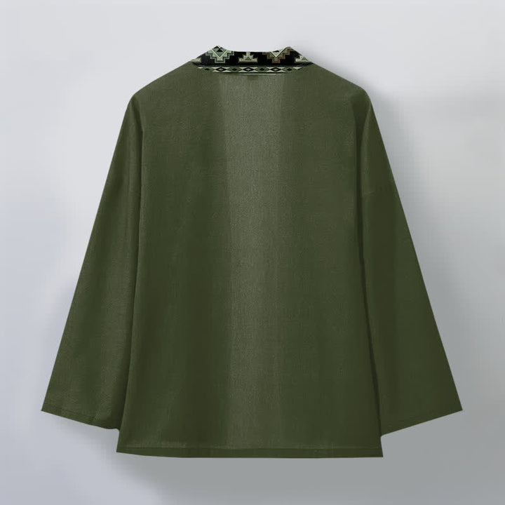 Buddha Stones Kimono da uomo in cotone con apertura frontale e motivo geometrico tribale. - image 8