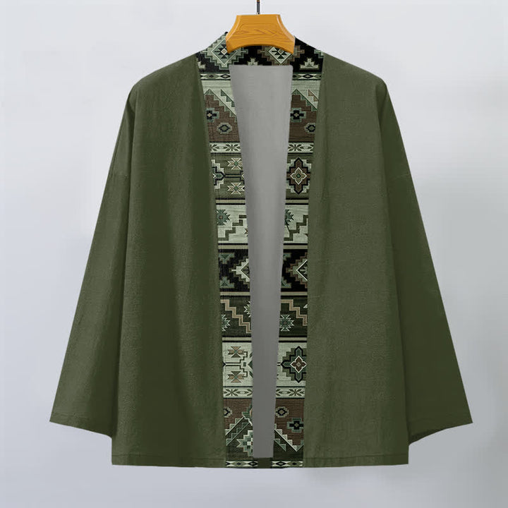 Buddha Stones Kimono da uomo in cotone con apertura frontale e motivo geometrico tribale. - image 7