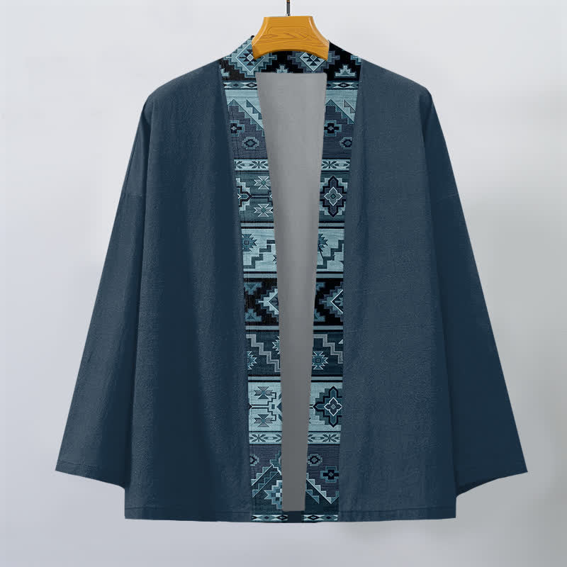 Buddha Stones Kimono da uomo in cotone con apertura frontale e motivo geometrico tribale. - image 10