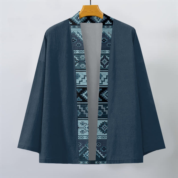 Buddha Stones Kimono da uomo in cotone con apertura frontale e motivo geometrico tribale. - image 10