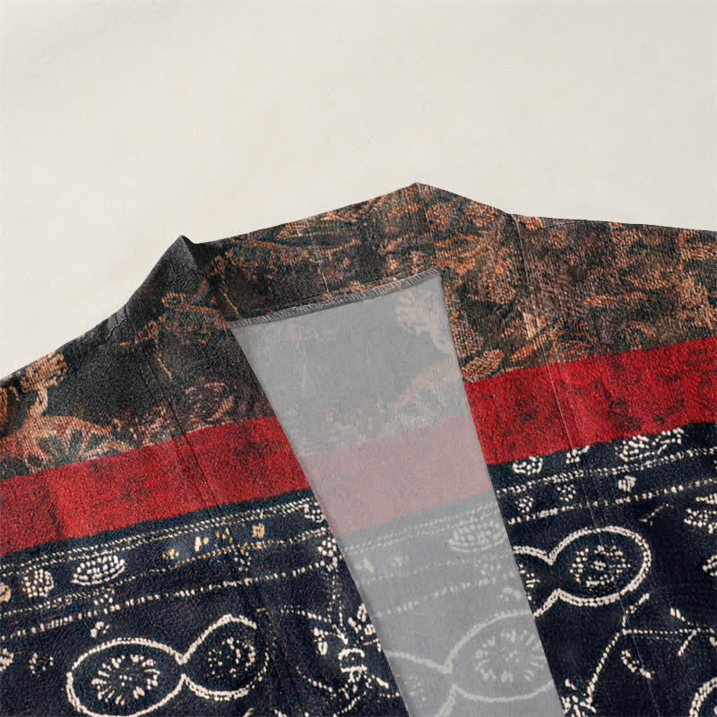 Buddha Stones Kimono da uomo in cotone con apertura frontale e motivo patchwork geometrico tribale. - image 3