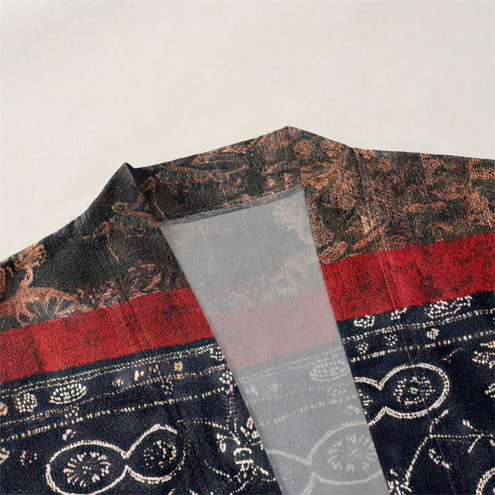 Buddha Stones Kimono da uomo in cotone con apertura frontale e motivo patchwork geometrico tribale. - image 3