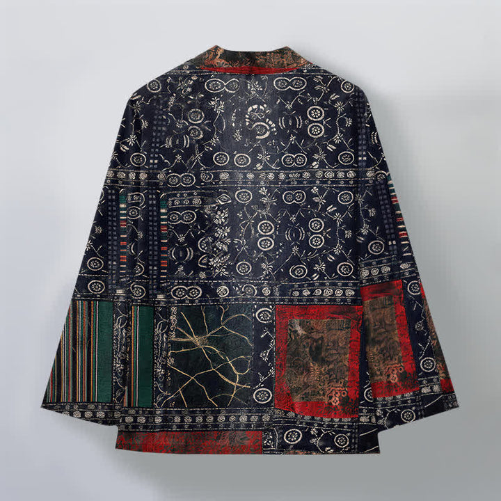 Buddha Stones Kimono da uomo in cotone con apertura frontale e motivo patchwork geometrico tribale. - image 2
