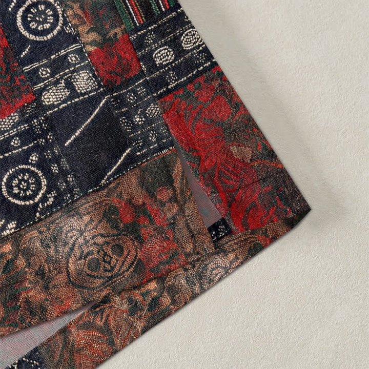Buddha Stones Kimono da uomo in cotone con apertura frontale e motivo patchwork geometrico tribale. - image 4