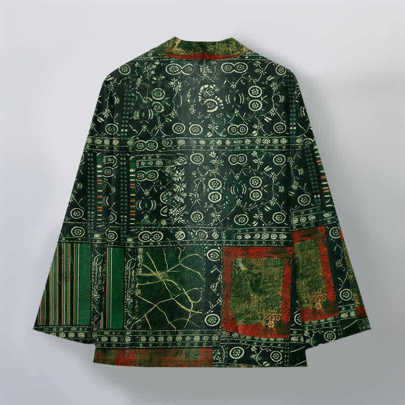 Buddha Stones Kimono da uomo in cotone con apertura frontale e motivo patchwork geometrico tribale. - image 8