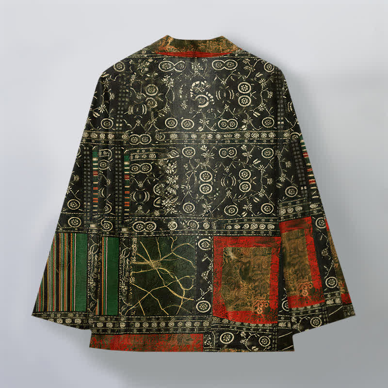 Buddha Stones Kimono da uomo in cotone con apertura frontale e motivo patchwork geometrico tribale. - image 11