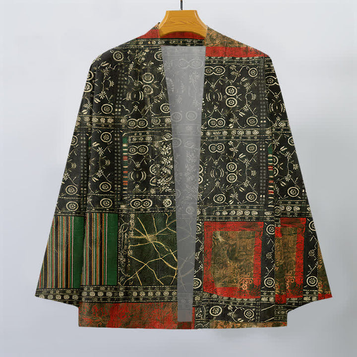 Buddha Stones Kimono da uomo in cotone con apertura frontale e motivo patchwork geometrico tribale. - image 10