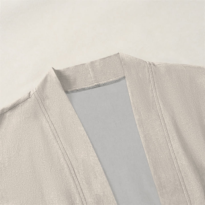Buddha Stones Kimono da uomo in cotone con apertura frontale e motivo a onde e pesci koi. - image 3