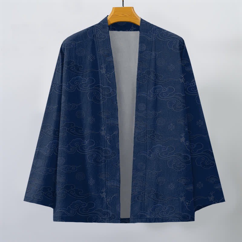 Buddha Stones Kimono da uomo in cotone con apertura frontale e motivo "Nuvole di buon auspicio". - image 1