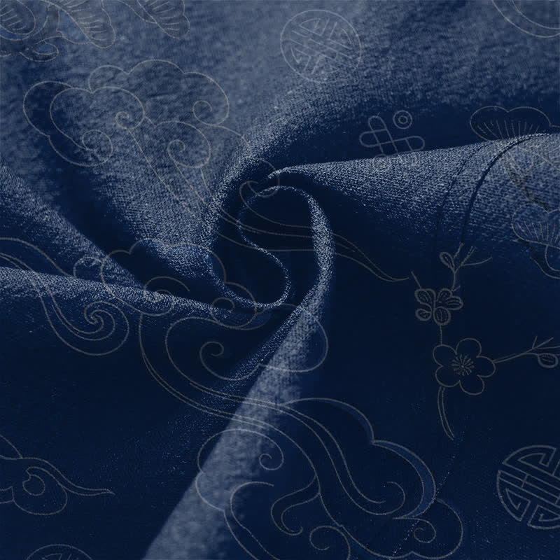 Buddha Stones Kimono da uomo in cotone con apertura frontale e motivo "Nuvole di buon auspicio". - image 5