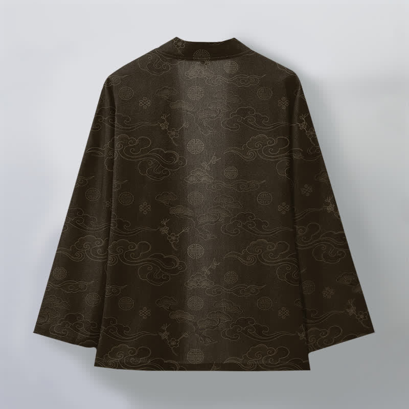 Buddha Stones Kimono da uomo in cotone con apertura frontale e motivo "Nuvole di buon auspicio". - image 8