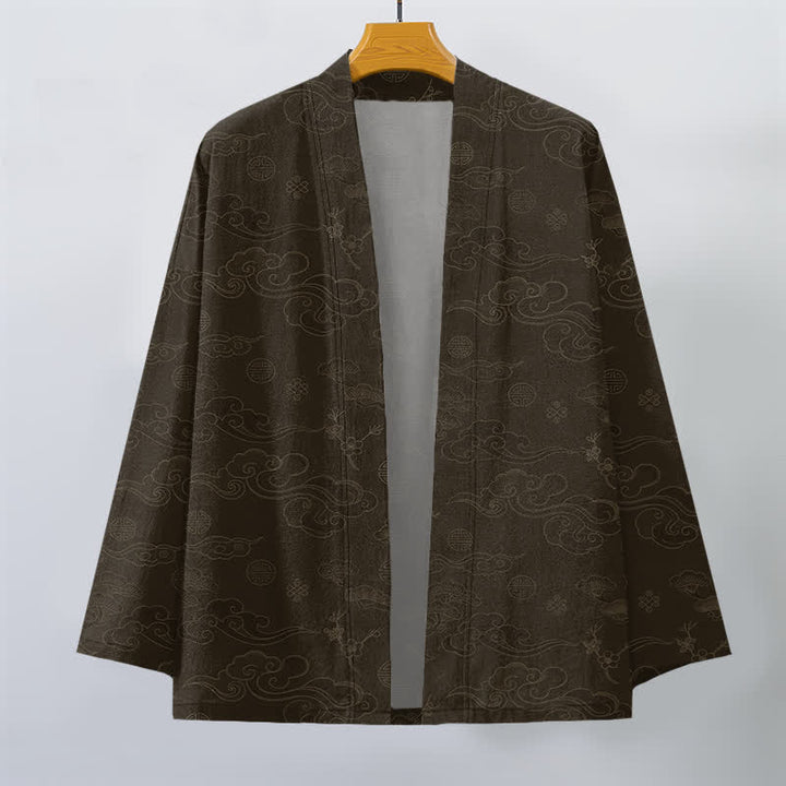 Buddha Stones Kimono da uomo in cotone con apertura frontale e motivo "Nuvole di buon auspicio". - image 7