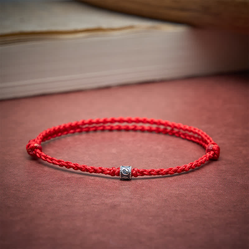 Buddha Stones Bracciale/cavigliera protettiva Yin Yang in argento sterling 925 con cordino nero e rosso - image 2