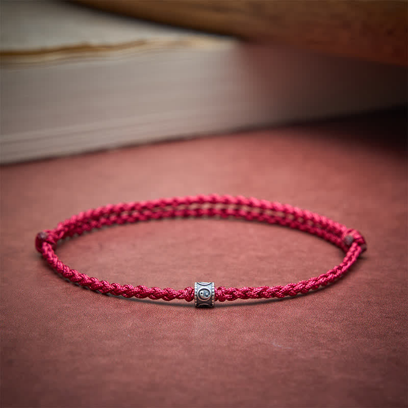 Buddha Stones Bracciale/cavigliera protettiva Yin Yang in argento sterling 925 con cordino nero e rosso - image 12