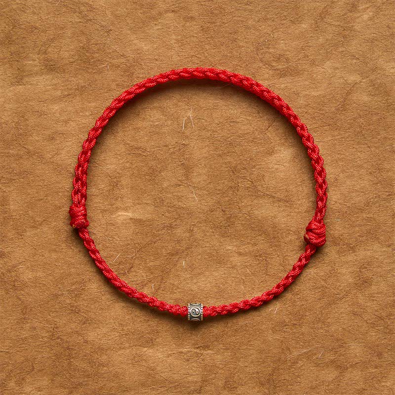 Buddha Stones Bracciale/cavigliera protettiva Yin Yang in argento sterling 925 con cordino nero e rosso - image 1