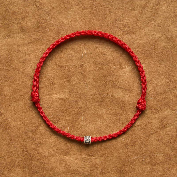 Buddha Stones Bracciale/cavigliera protettiva Yin Yang in argento sterling 925 con cordino nero e rosso - image 1