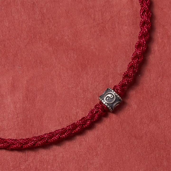 Buddha Stones Bracciale/cavigliera protettiva Yin Yang in argento sterling 925 con cordino nero e rosso - image 14