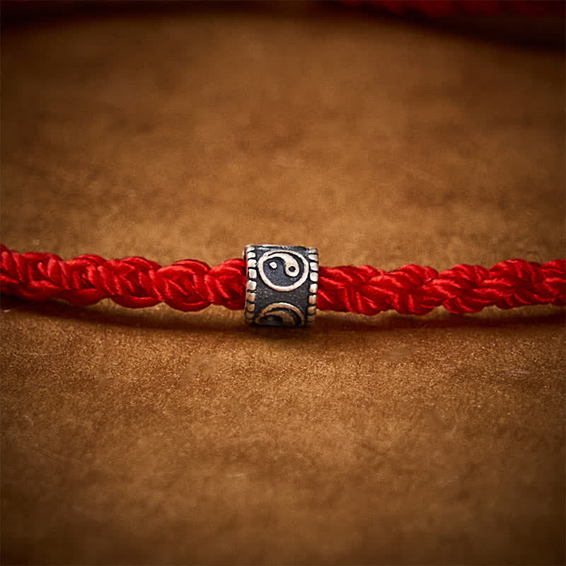 Buddha Stones Bracciale/cavigliera protettiva Yin Yang in argento sterling 925 con cordino nero e rosso - image 5