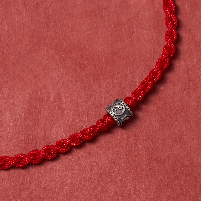 Buddha Stones Bracciale/cavigliera protettiva Yin Yang in argento sterling 925 con cordino nero e rosso - image 4