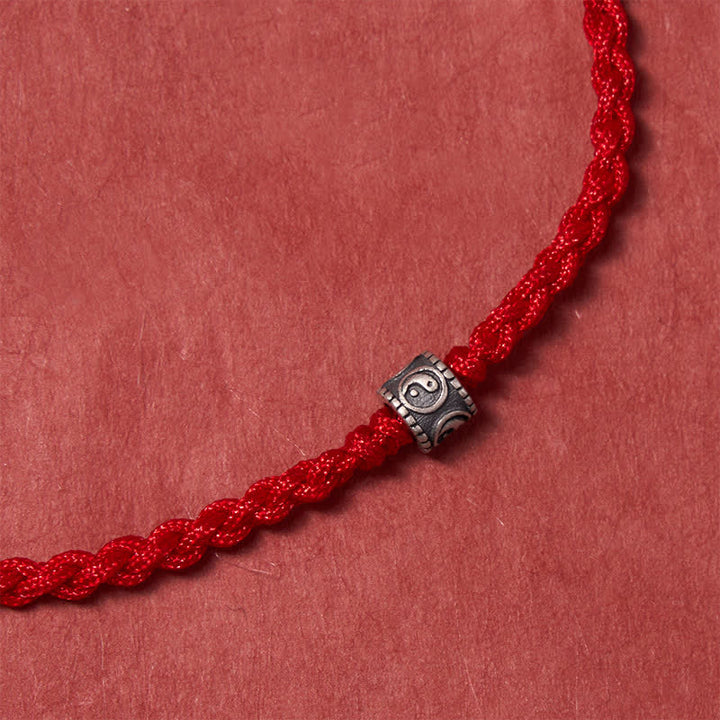 Buddha Stones Bracciale/cavigliera protettiva Yin Yang in argento sterling 925 con cordino nero e rosso - image 4