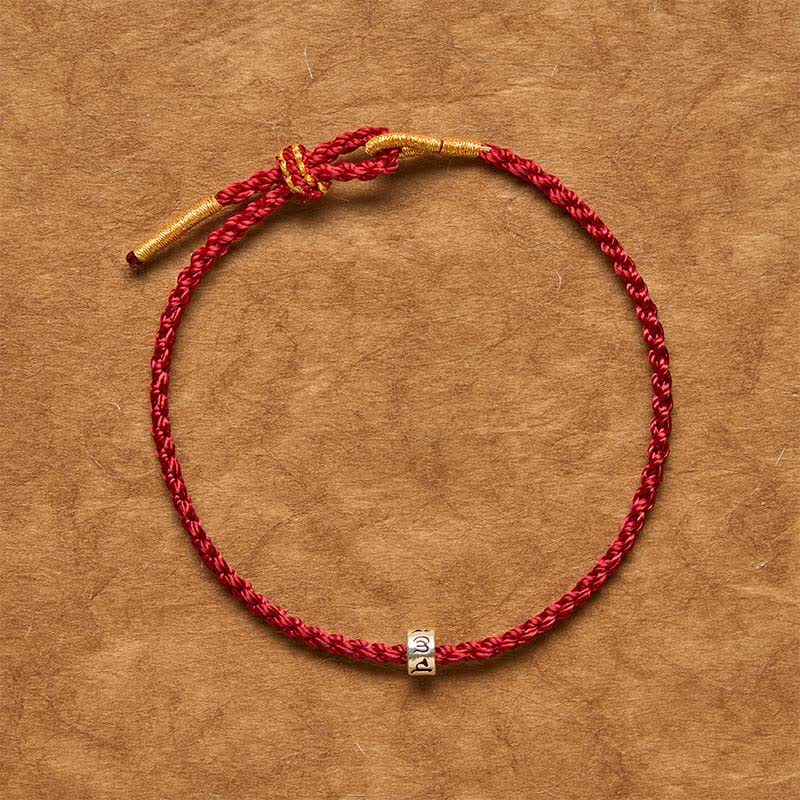 Buddha Stones Bracciale minimalista Om Mani Padme Hum Luck in argento sterling 925 con cordino nero e rosso. - image 1