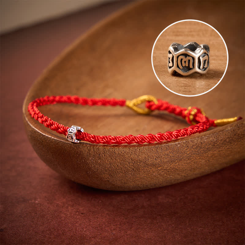 Buddha Stones Braccialetto portafortuna con perline Om Mani Padme Hum in argento sterling 925, con filo nero e rosso. - Filo rosso - 5,5–6,3 pollici (14–16 cm) - image 0