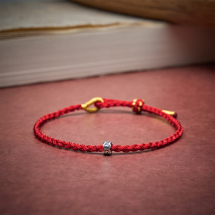 Buddha Stones Braccialetto portafortuna con perline Om Mani Padme Hum in argento sterling 925, con filo nero e rosso. - image 12