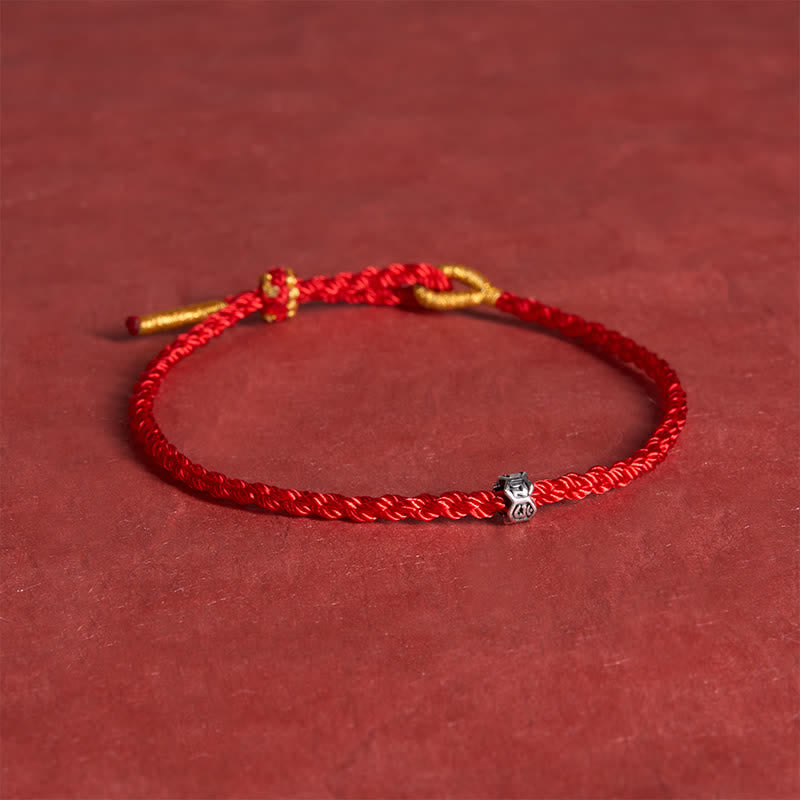 Buddha Stones Braccialetto portafortuna con perline Om Mani Padme Hum in argento sterling 925, con filo nero e rosso. - image 3