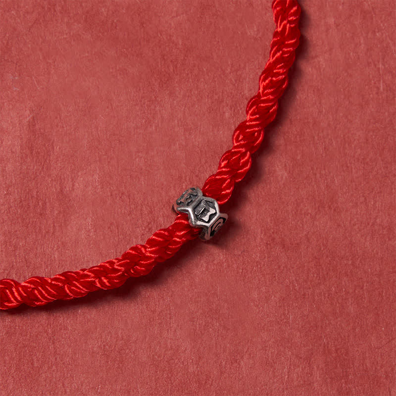 Buddha Stones Braccialetto portafortuna con perline Om Mani Padme Hum in argento sterling 925, con filo nero e rosso. - image 4