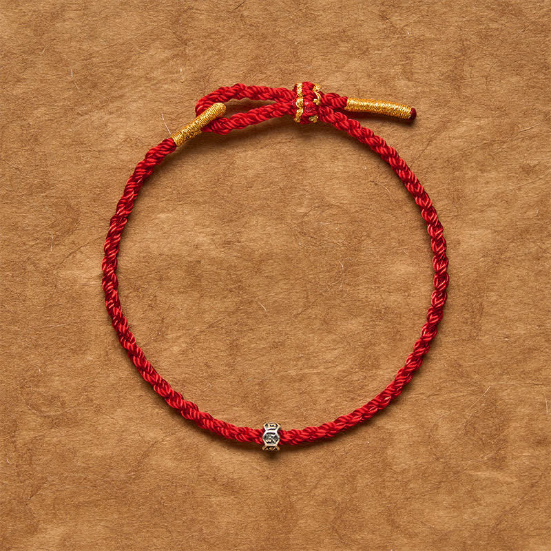 Buddha Stones Braccialetto portafortuna con perline Om Mani Padme Hum in argento sterling 925, con filo nero e rosso. - image 11
