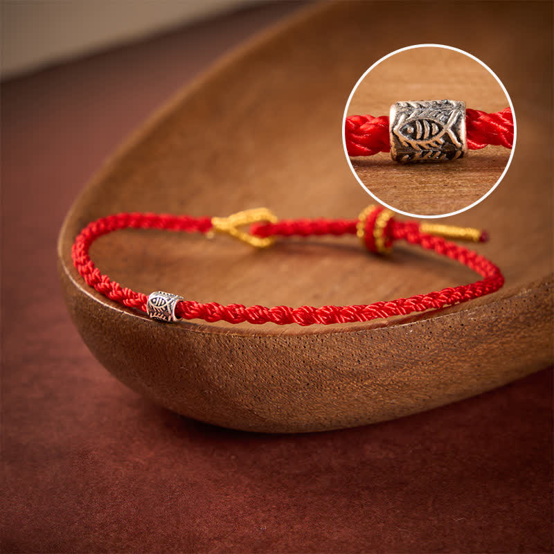 Buddha Stones Bracciale di protezione con carpa koi in argento sterling 925 con cordino rosso - Filo rosso - 5,5–6,3 pollici (14–16 cm) - image 0
