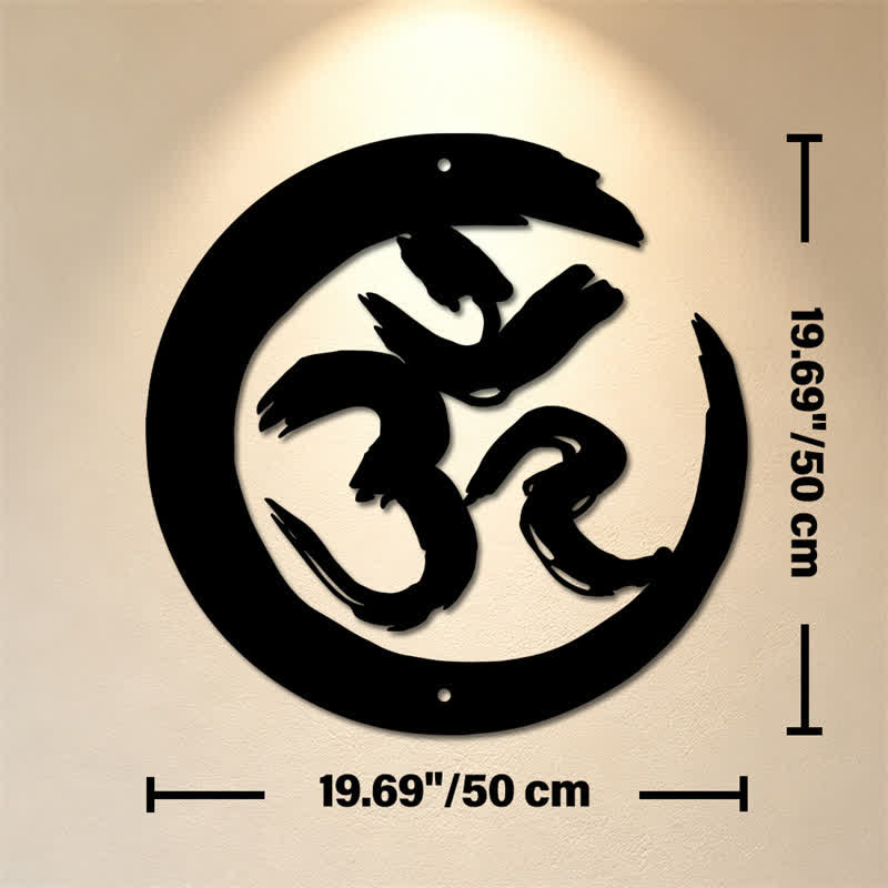 Buddha Stones Decorazione murale in metallo con cerchio OM nero, simbolo di consapevolezza e significato. - Circa 50 cm x 50 cm x 0,12 cm / 19,69 pollici x 19,69 pollici x 0,05 pollici - image 10