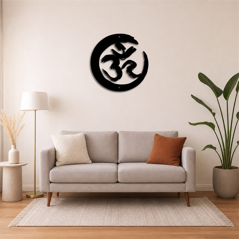 Buddha Stones Decorazione murale in metallo con cerchio OM nero, simbolo di consapevolezza e significato. - image 13