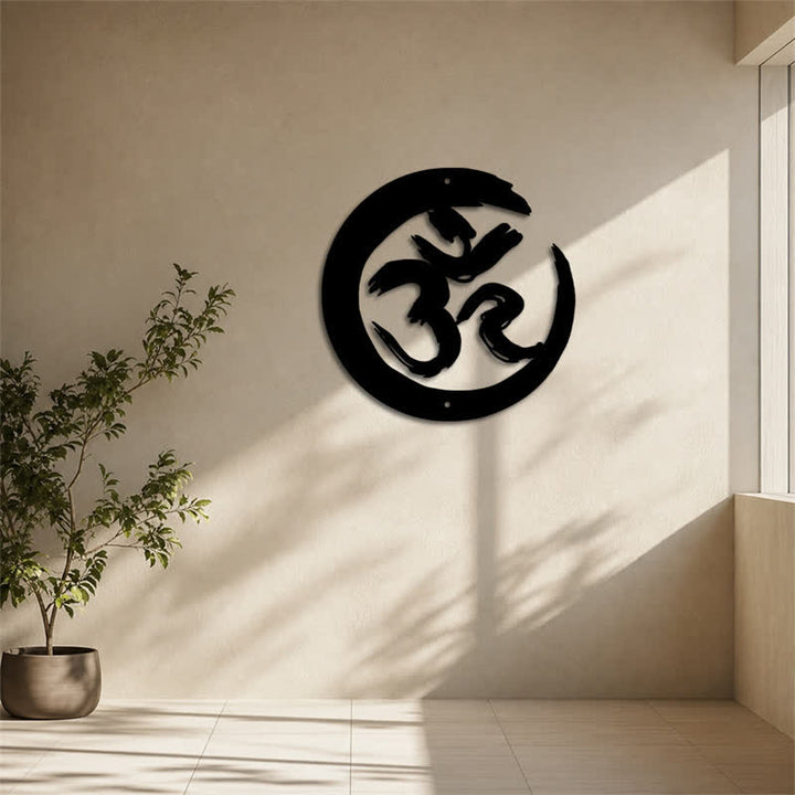 Buddha Stones Decorazione murale in metallo con cerchio OM nero, simbolo di consapevolezza e significato. - image 11